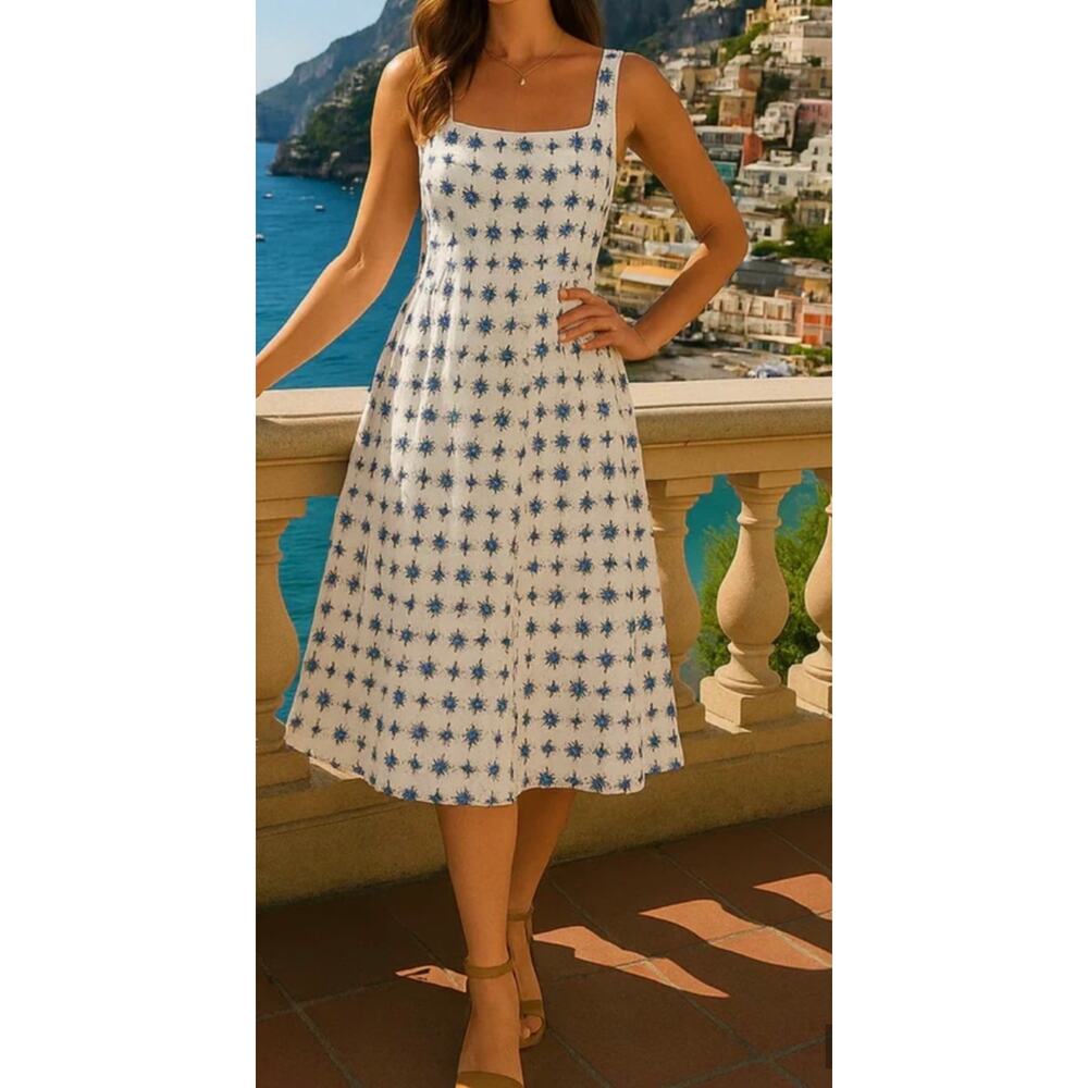 Christian Lacroix Blue and White
Midi Dress Sz S